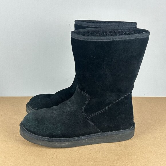 UGG Celvin Suede Shearling Lined Mid Calf Boots Womens 11 Black Pull On Side Zip - Picture 1 of 9